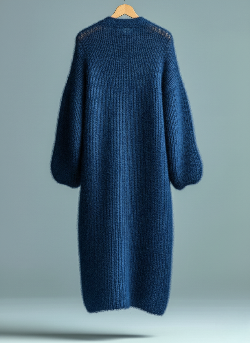 Single-breasted Longline Fuzzy Knit Cardigan