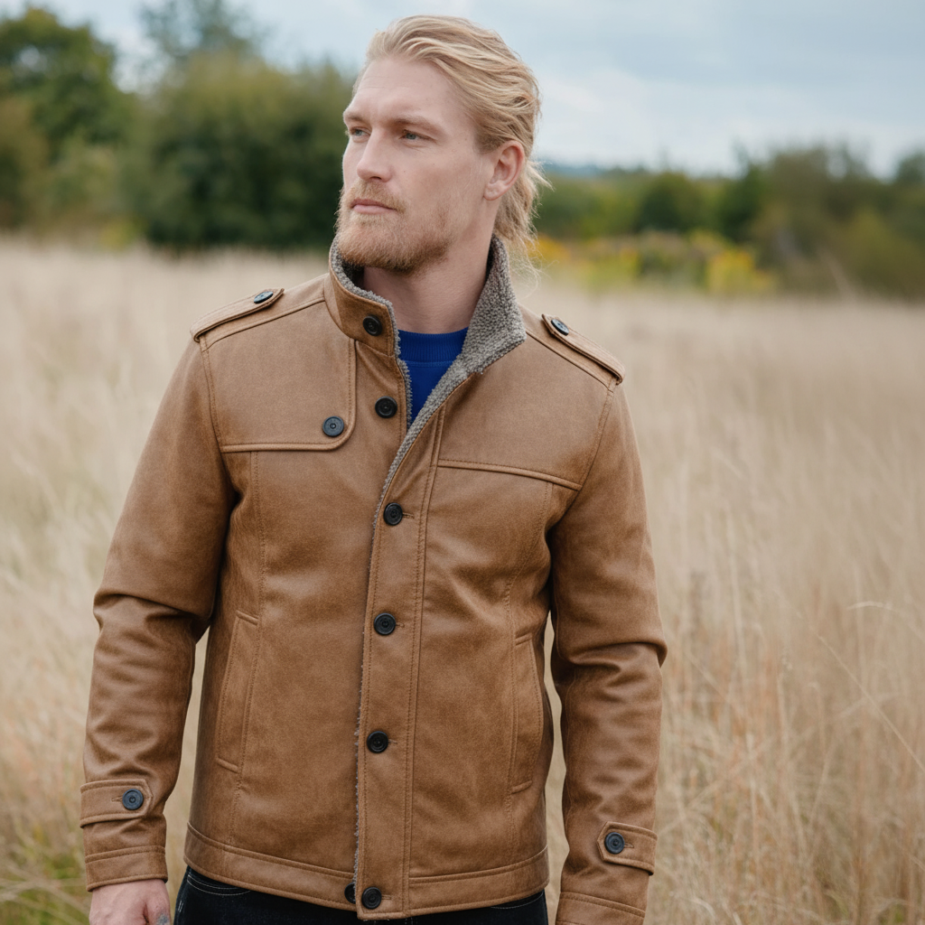 Faux Leather Sherpa-Lined Jacket
