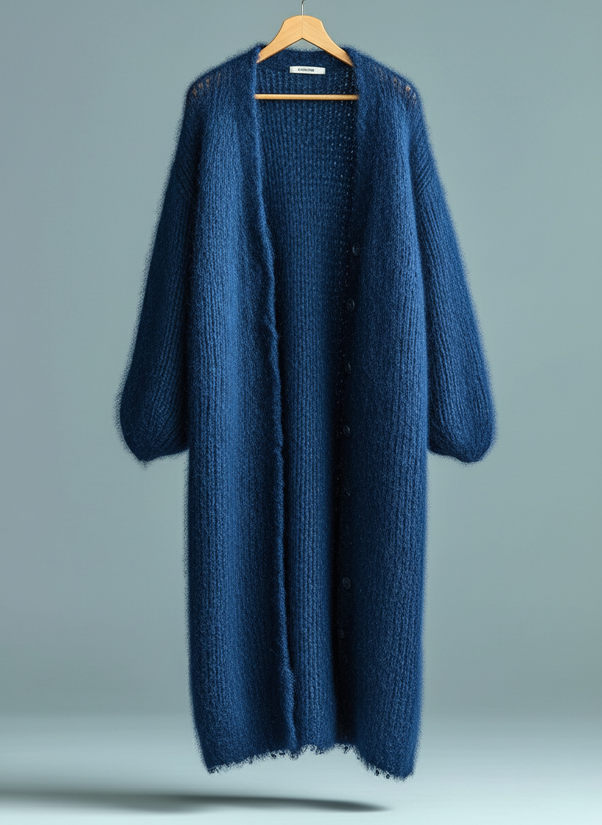 Single-breasted Longline Fuzzy Knit Cardigan