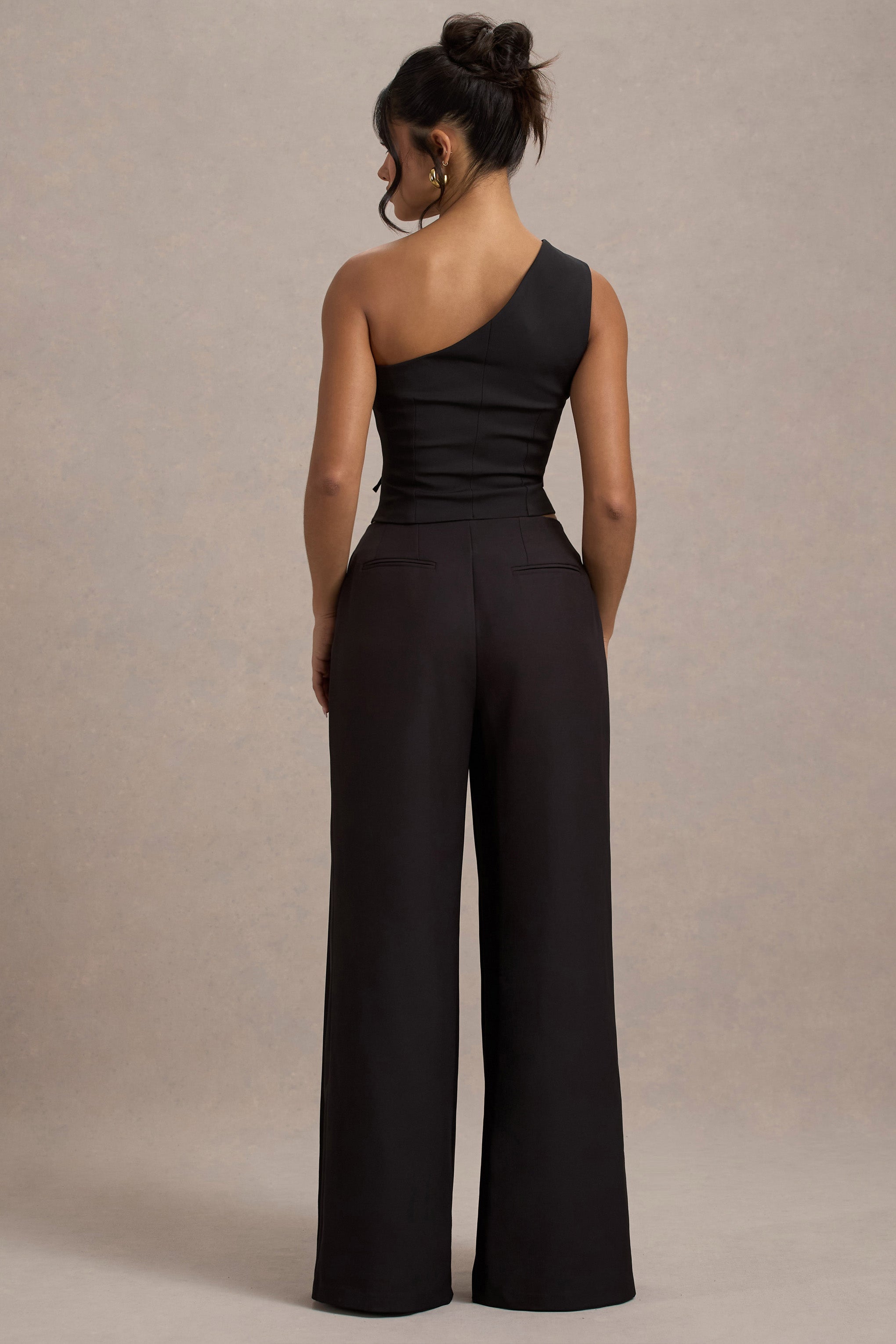 Ciedera Pleated Wide-Leg Trousers Black