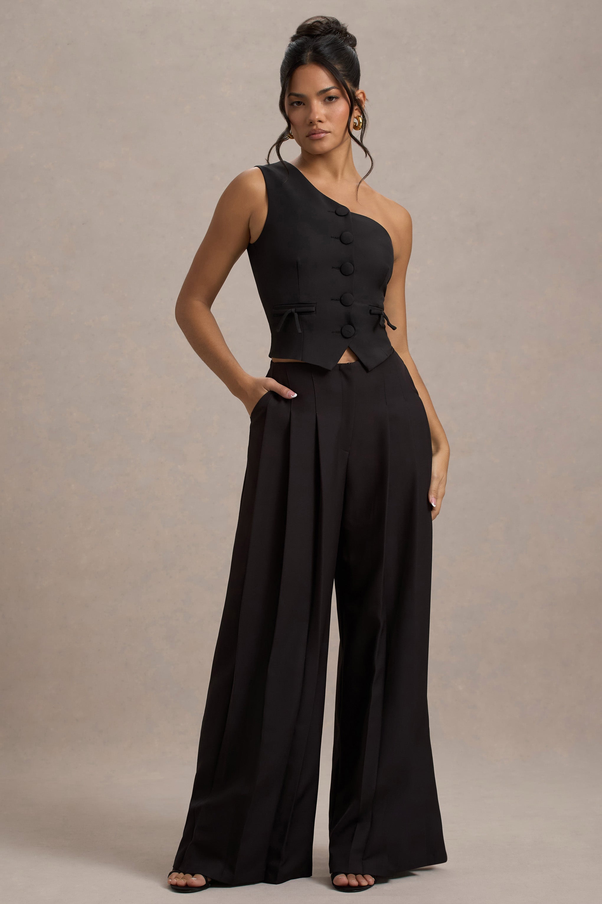 Ciedera Pleated Wide-Leg Trousers Black