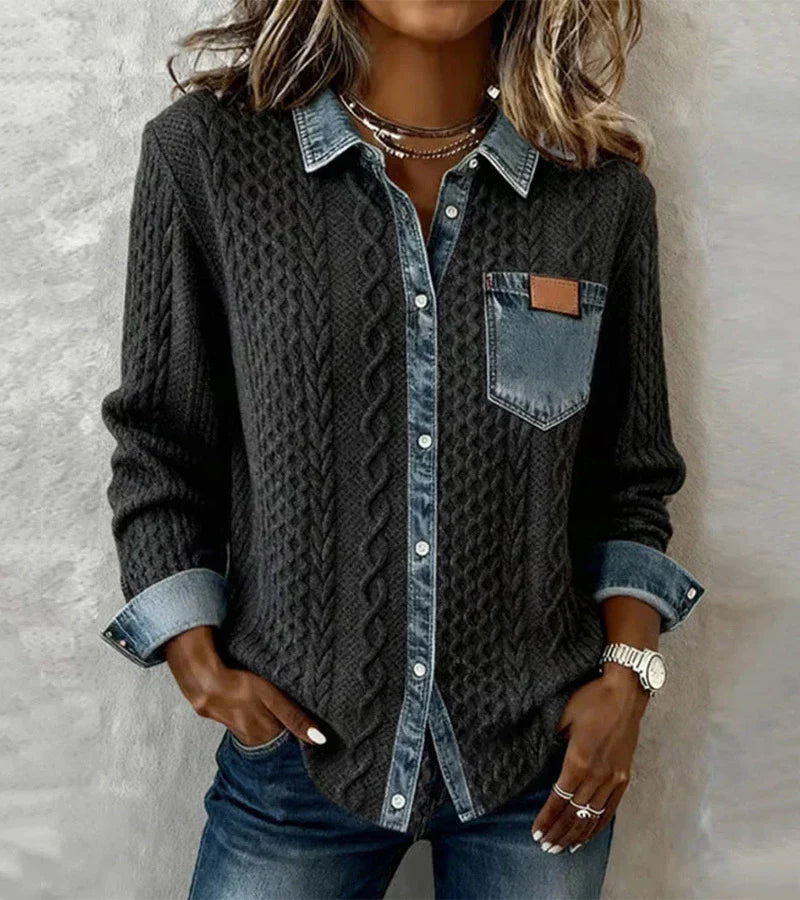 Ciedera Cable Knit Denim Detail Shirt
