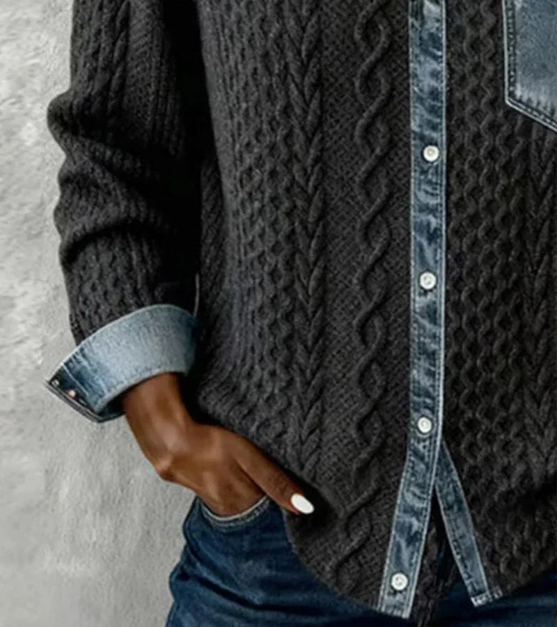 Ciedera Cable Knit Denim Detail Shirt