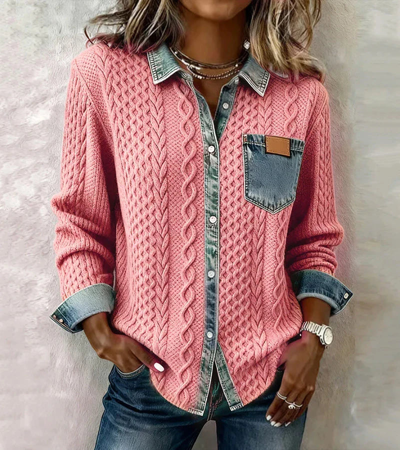 Ciedera Cable Knit Denim Detail Shirt