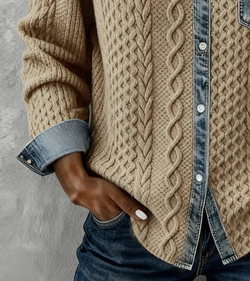 Ciedera Cable Knit Denim Detail Shirt