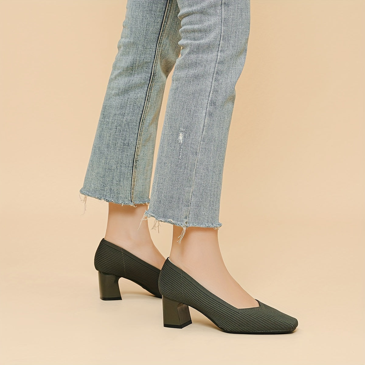 Ciedera Ribbed Texture Block Heels