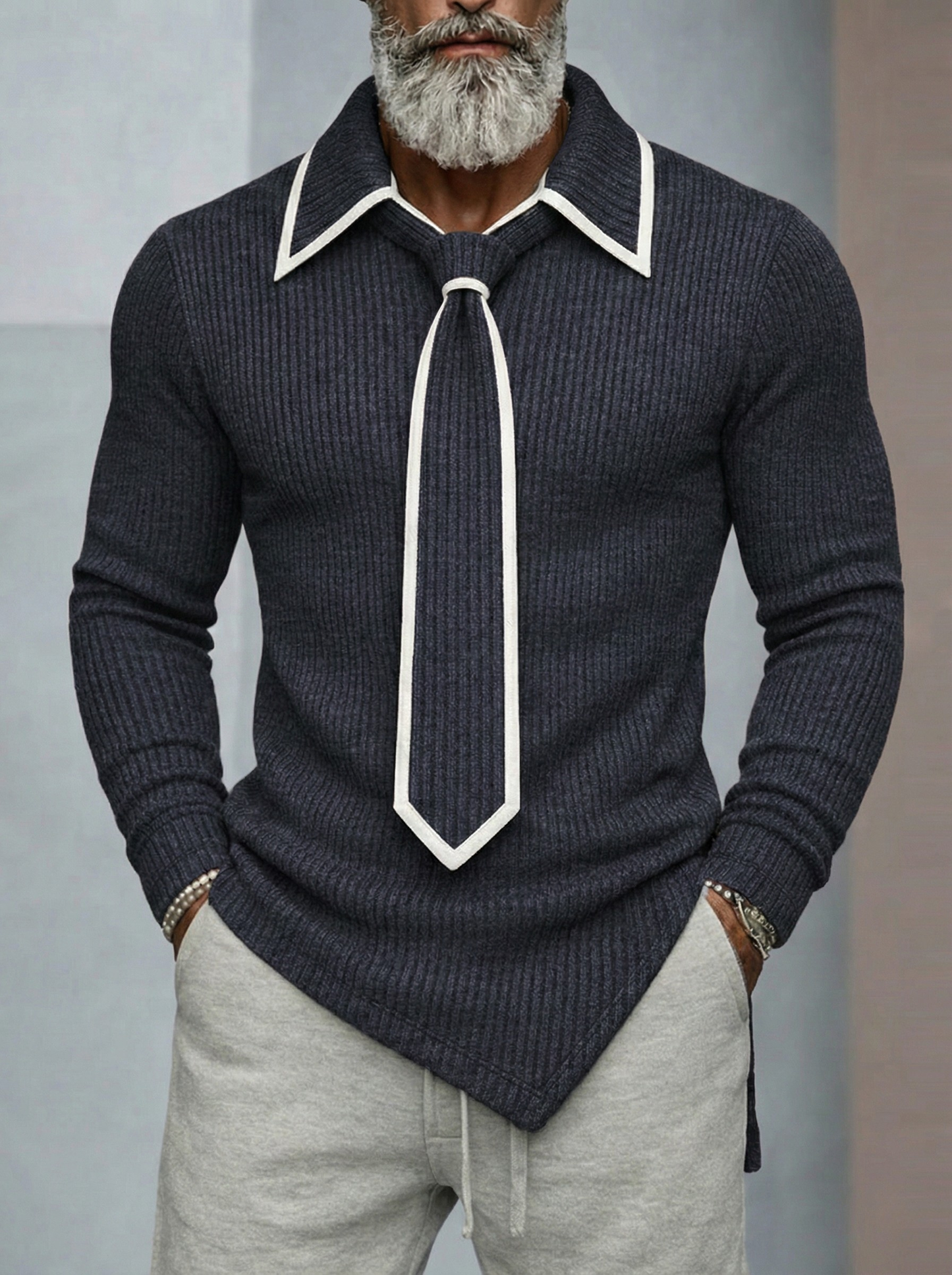 Beaumont Detachable Tie Ribbed Knit Top