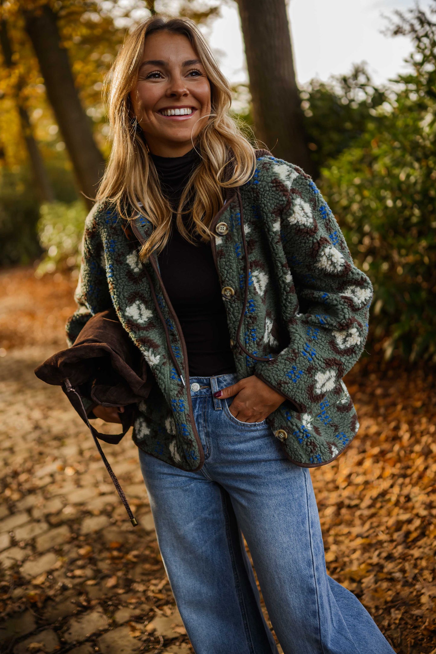 Avery Patterned Fleece Jacket With Detachable Hood