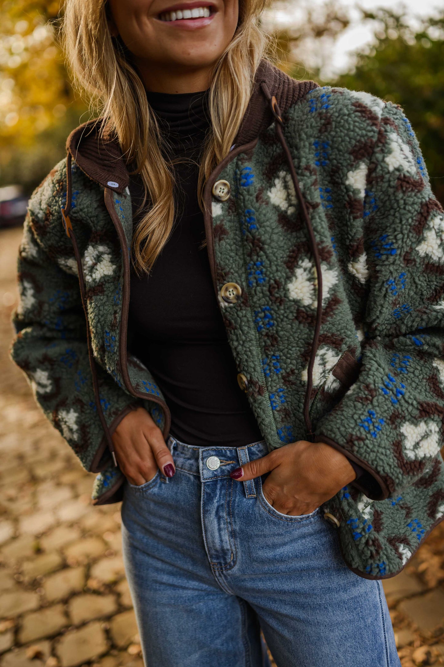 Avery Patterned Fleece Jacket With Detachable Hood