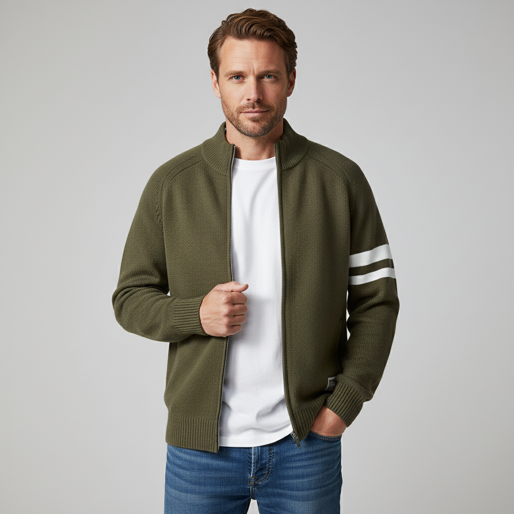 Caleb Zip-Up Knit Cardigan