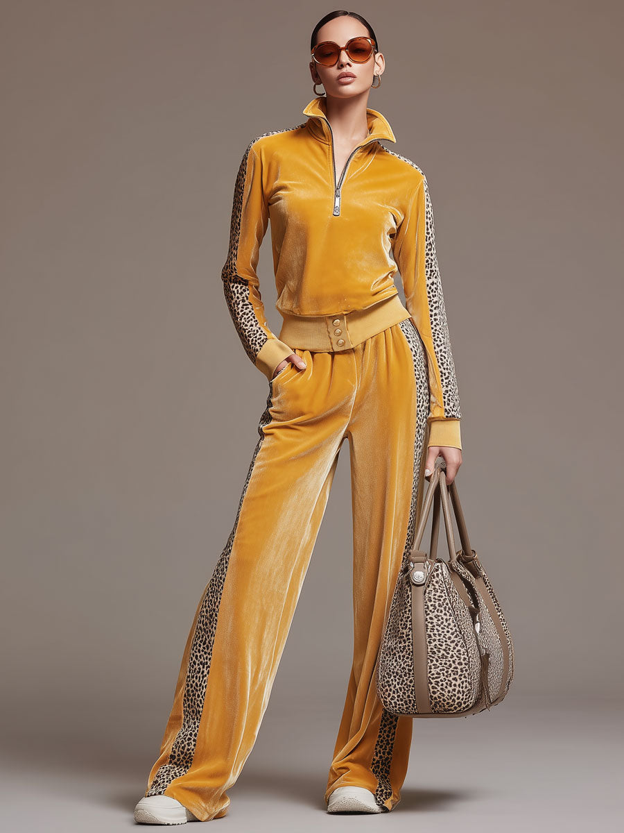 Ciedera Velour Leopard Trim Lounge Set
