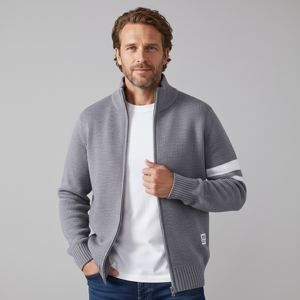 Caleb Zip-Up Knit Cardigan
