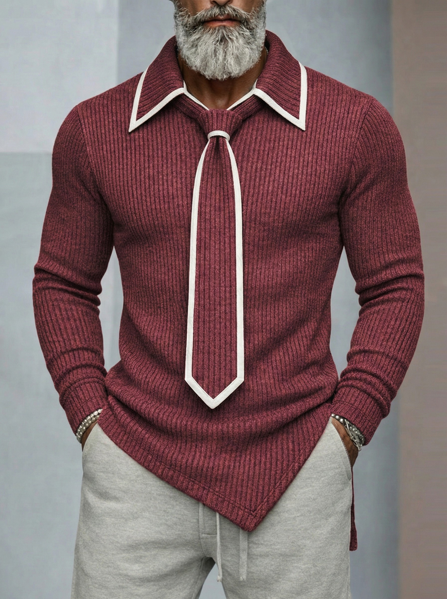 Beaumont Detachable Tie Ribbed Knit Top
