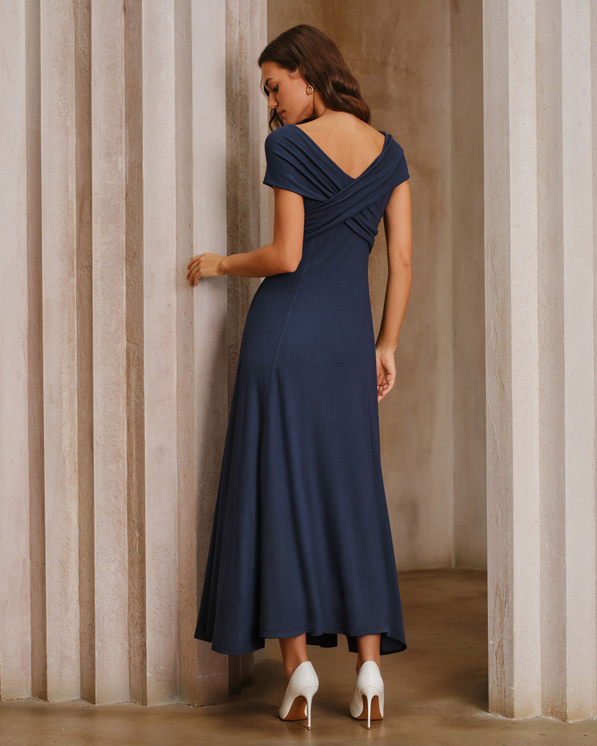 Ciedera V Neck Maxi Dress Navy