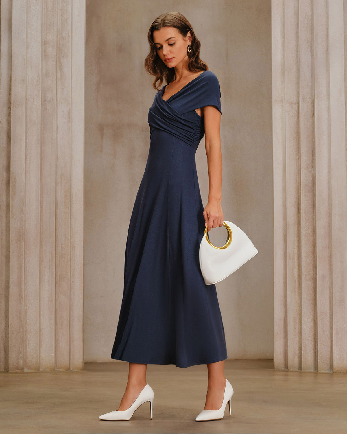 Ciedera V Neck Maxi Dress Navy
