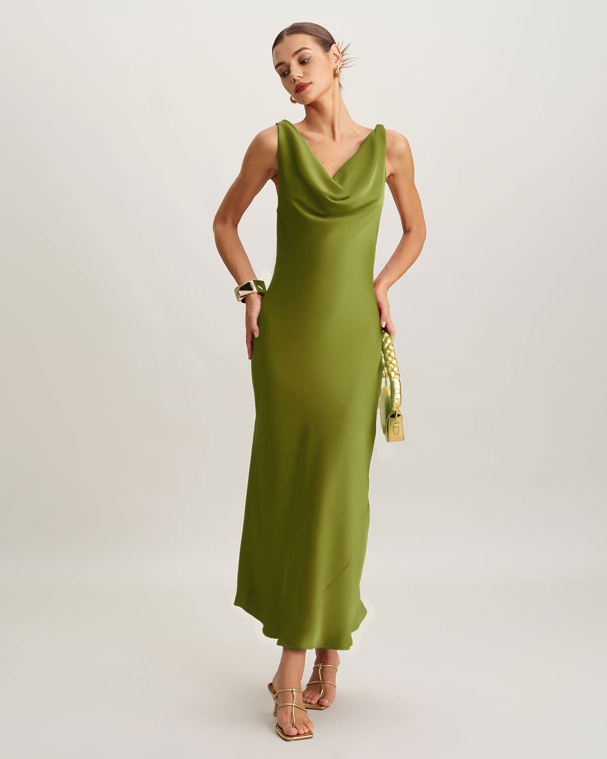 Ciedera Maxi Dress Green Satin
