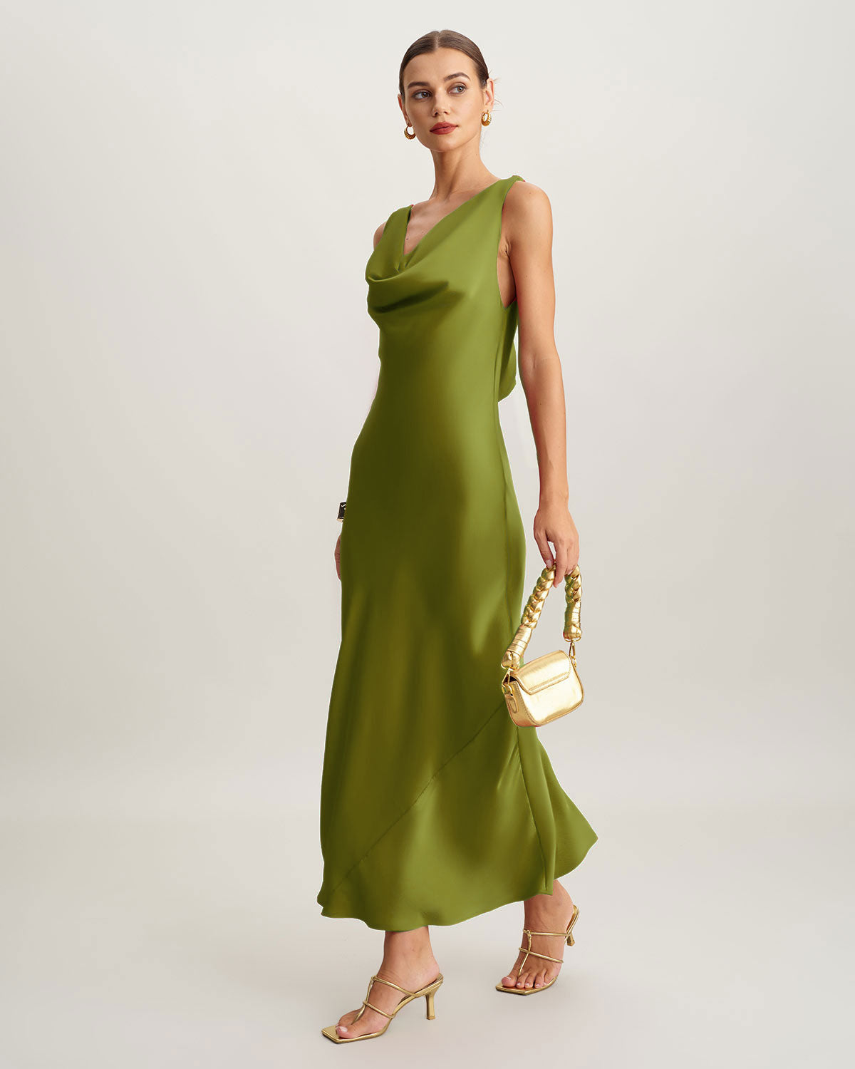 Ciedera Maxi Dress Green Satin