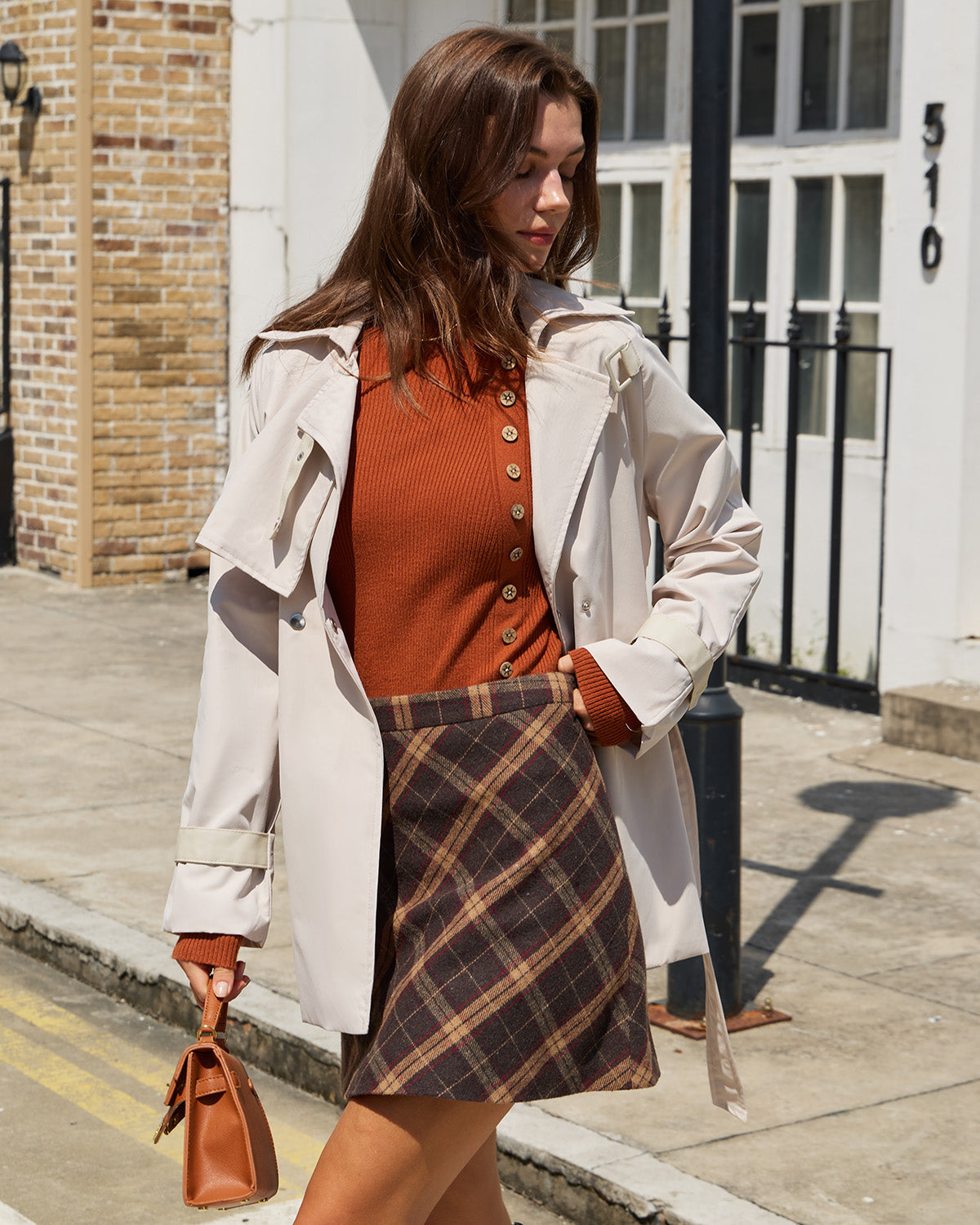 Ciedera Belted Pockets Trench Coat Beige